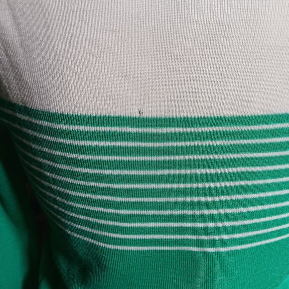 Large Vintage 70's Green White Striped Turtleneck Sweater Acrylic Wool Blend Mom - Picture 6 of 7